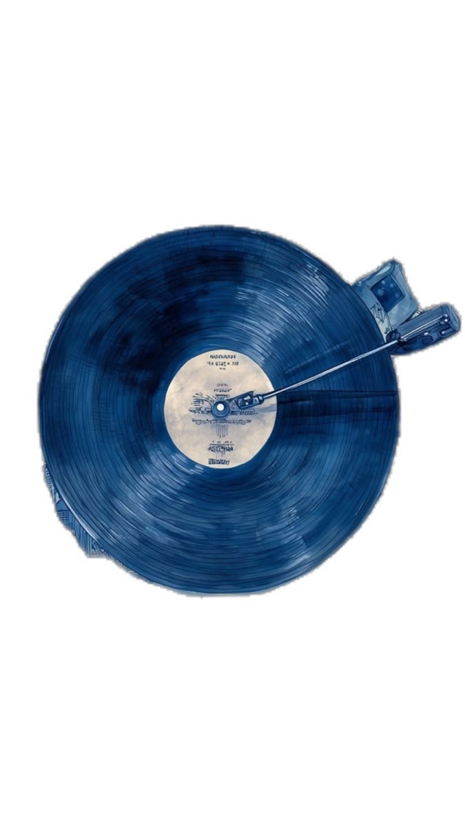 Ilustração em aquarela azul de um disco de vinil tocando